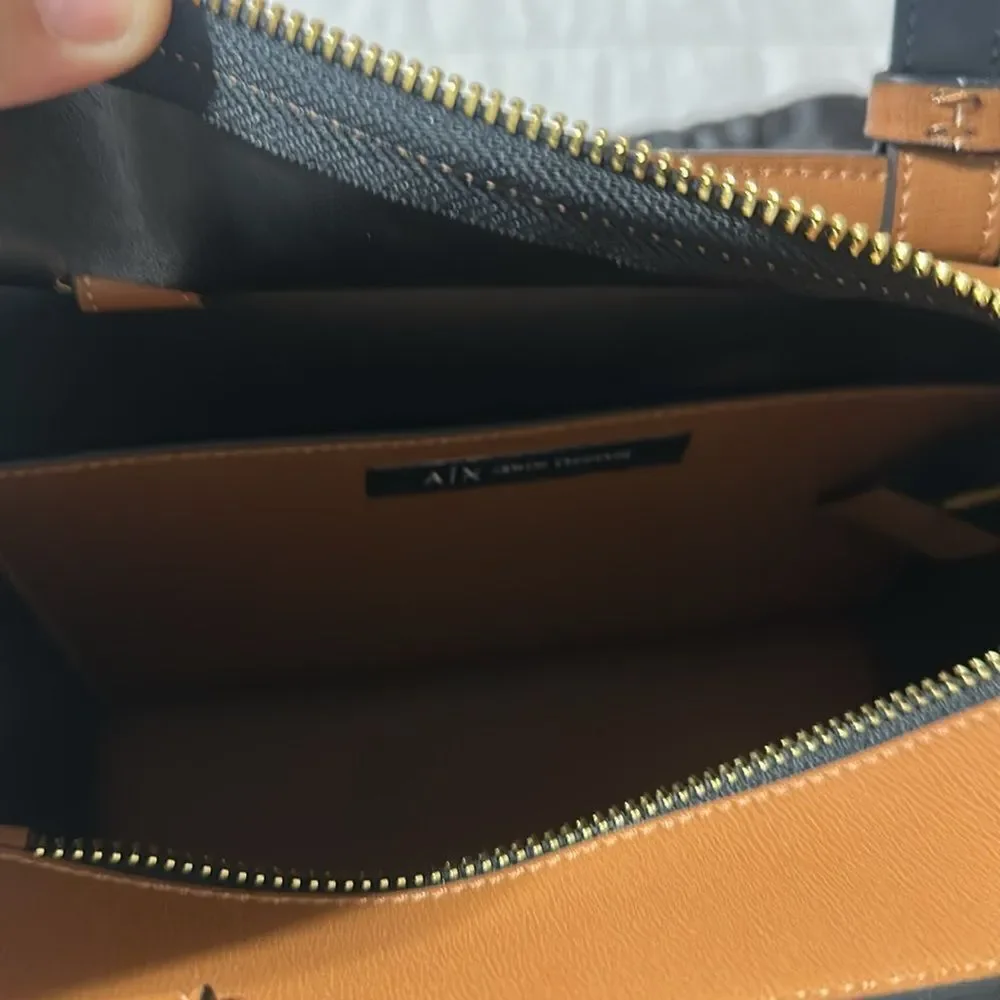 A/X Whiskey Brown Medium Faux Leather Tote with Central Logo Crossbody Strap